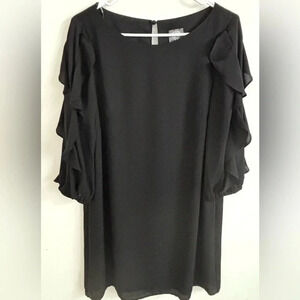 Vince Camuto Dress 8 Minimalist Sheath Ruffle Sleeve Scoop Neck Cocktail  Mini